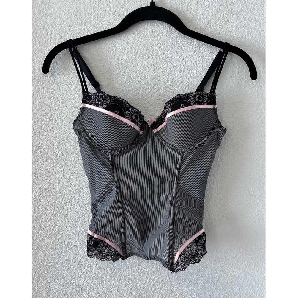 ICollection Lingerie Corset Top Size Medium BabyDoll Black Pink Striped Y2K
